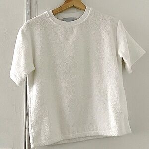 Morning News Embroidered Logo Terry Towel Crewneck Tee White Size Medium